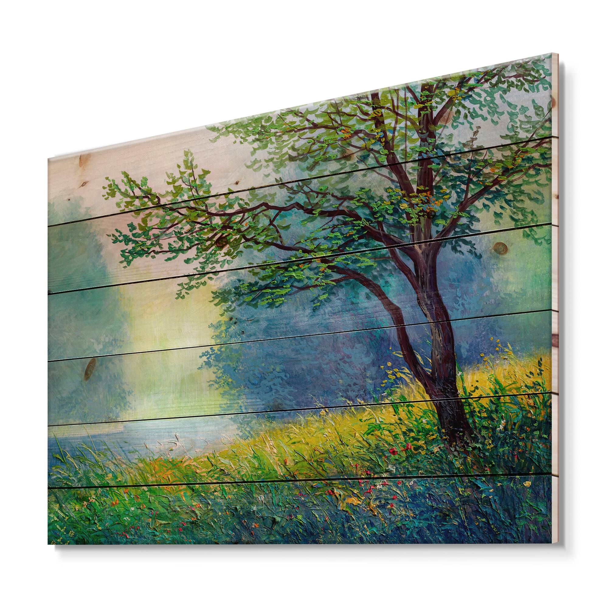 Designart - Summer Forest With River and Waterfall